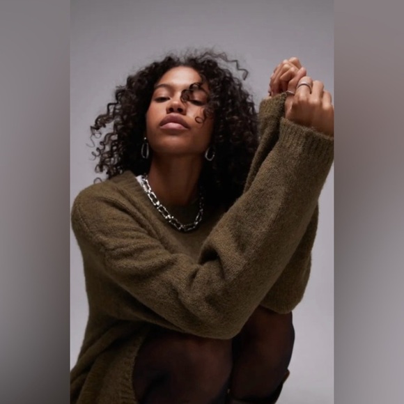 TOPSHOP Hunter green oversized crew neck sweater size XS. - Picture 2 of 16